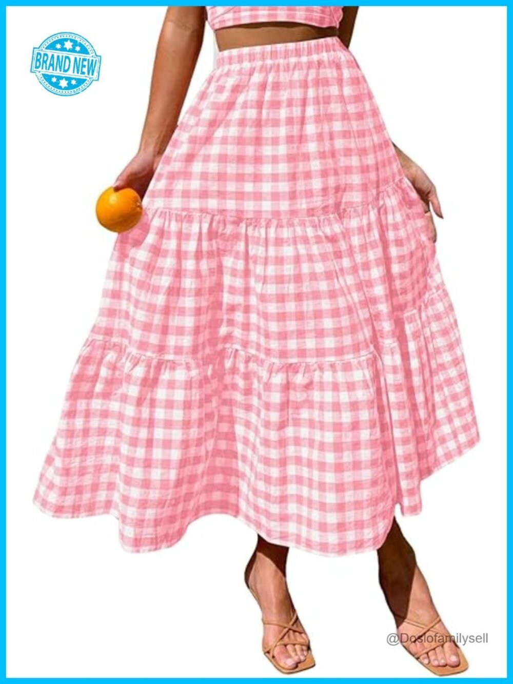Women's Elastic High Waist Tiered Flowy Boho Maxi Skirt with Pockets